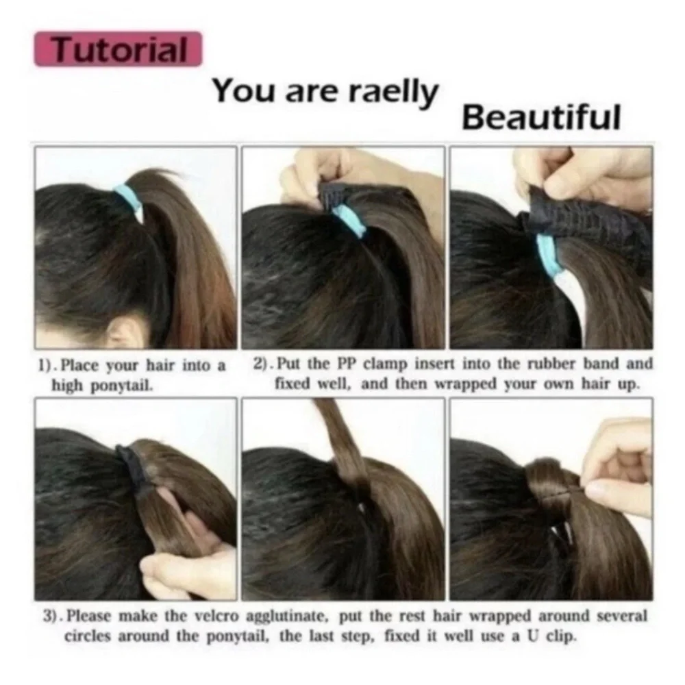 High Wrap Around Ponytail Extension Long Straight Black Hair Piece 22” Color #1B